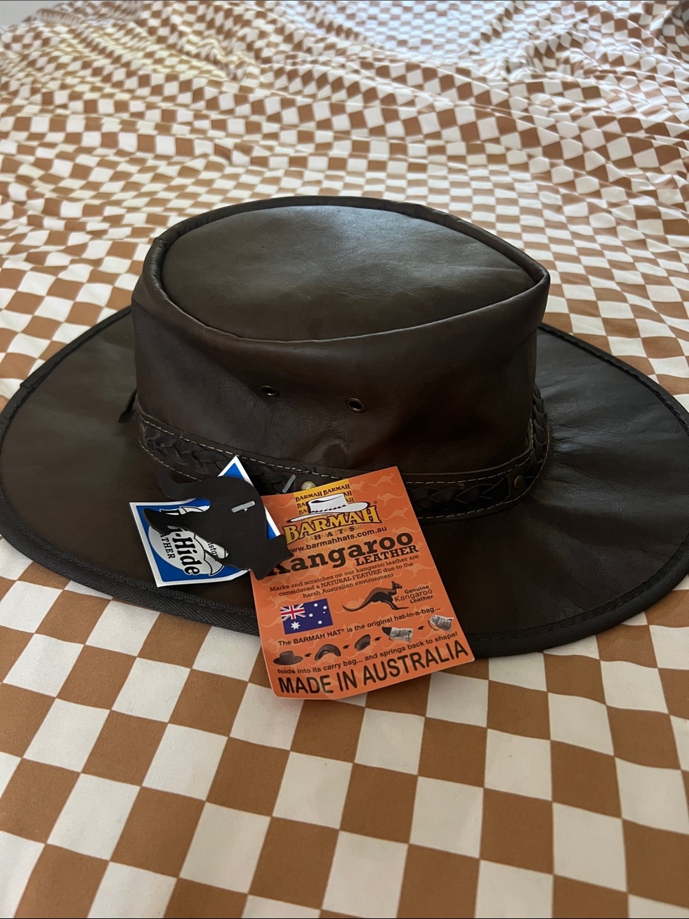 Barmah Kangaroo Leather Outback Hat — Dark Brown